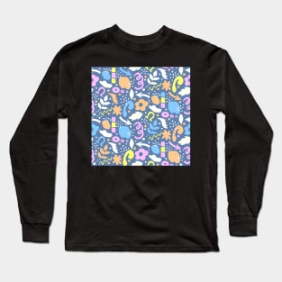 Abstract retro vibrant pattern in sherbet orange, mauve, off white and denim blue Long Sleeve T-Shirt